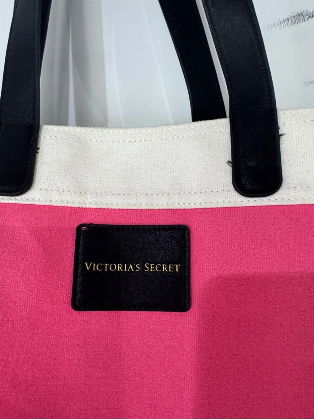 Victoria's Secret Hot Pink Canvas Tote with Black Accents